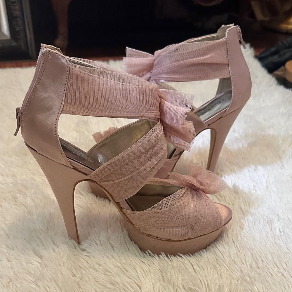 Charlotte Russe blush tulle and satin platform heels NEW
